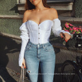 Off Shoulder Tops Strapless Bow Bustier Shirt Women Elegant Fashion Long Sleeve Corsets Blouse Club Corset Top Women Sexy